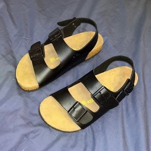 Black leather Birkenstocks